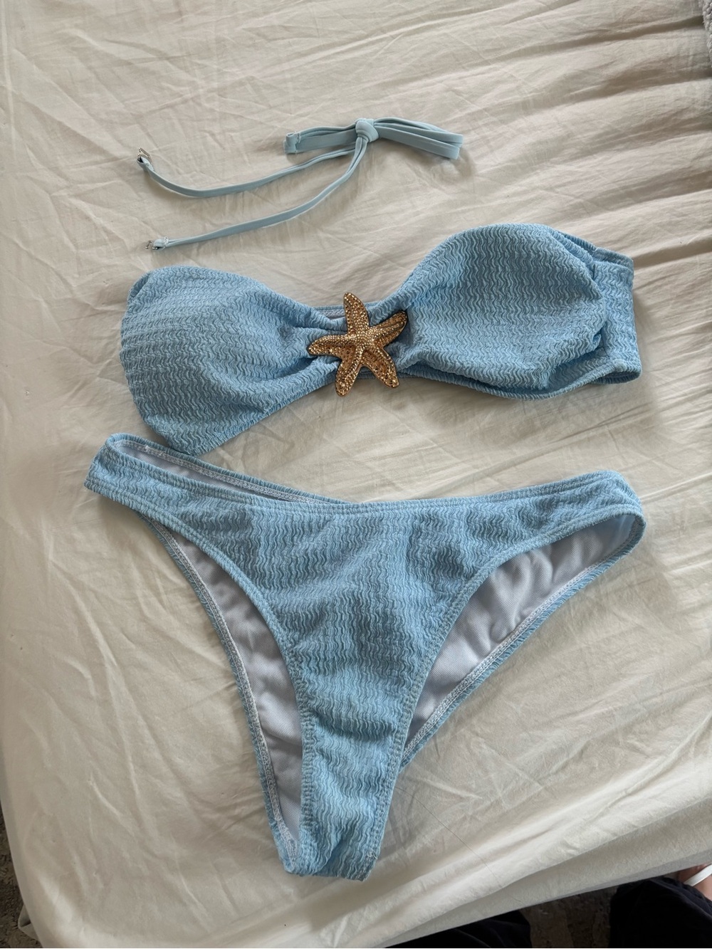 Light Blue Textured Bandeau Bikini with Starfish Accent